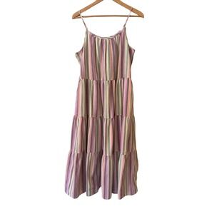 Universal Thread Midi Dress Striped Tiered Spaghetti Strap Size L Boho Feminine